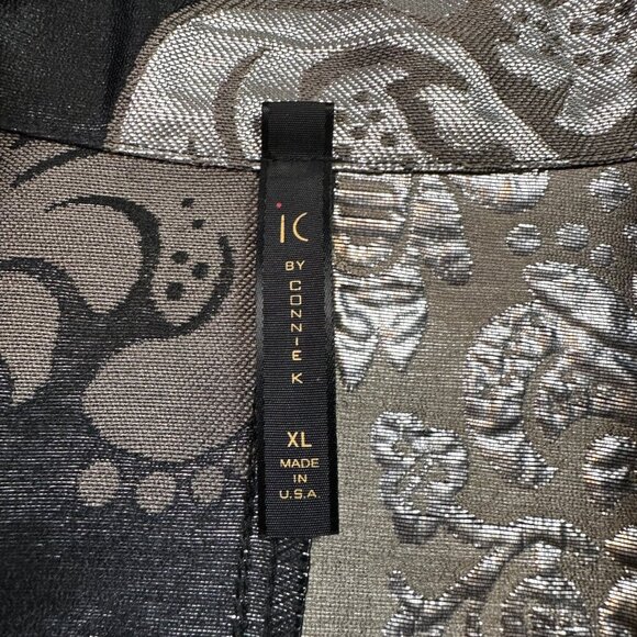 IC Connie K Jacket X-Large Tapestry Artsy Open Front Silver Metallic Patchwork - Picture 4 of 6